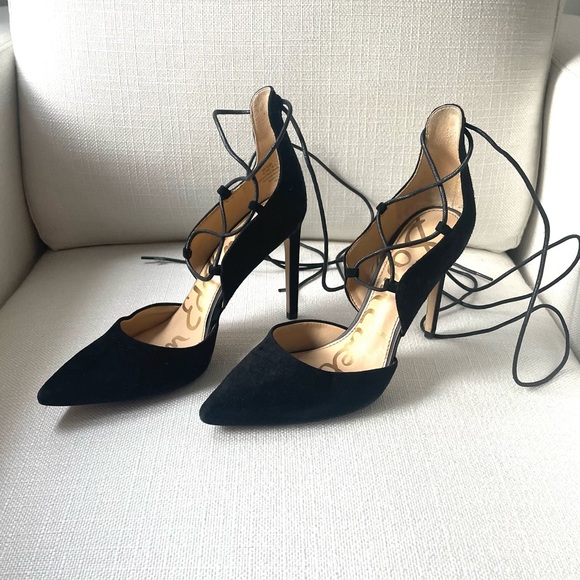 Sam Edelman Helaine Black Suede Lace-Up Strappy Pumps - Picture 7 of 7